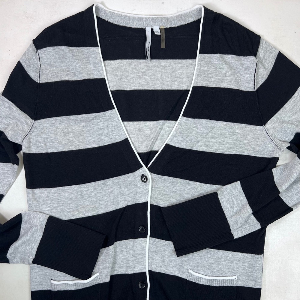 Michael Stars Cardigan‎ Striped Black Gray One Size Button Front Knit Sweater